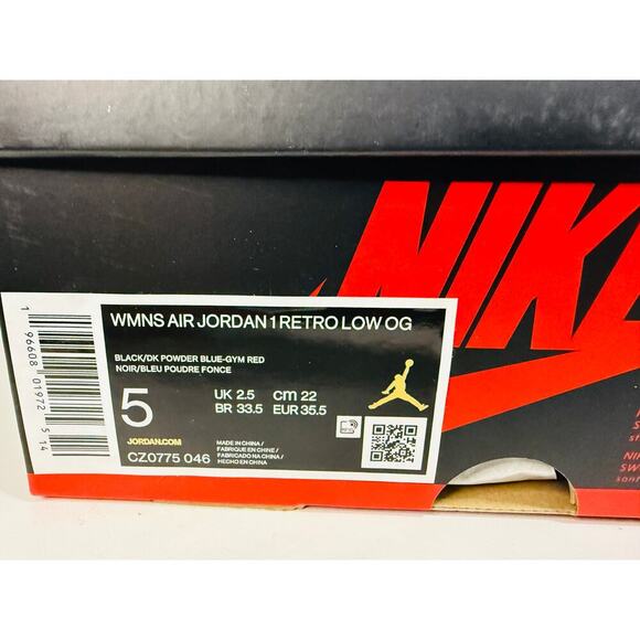 Nike AIR JORDAN 1 Retro Black/Red Women's Size 5 NEW OG Box Red Soles - Picture 8 of 9